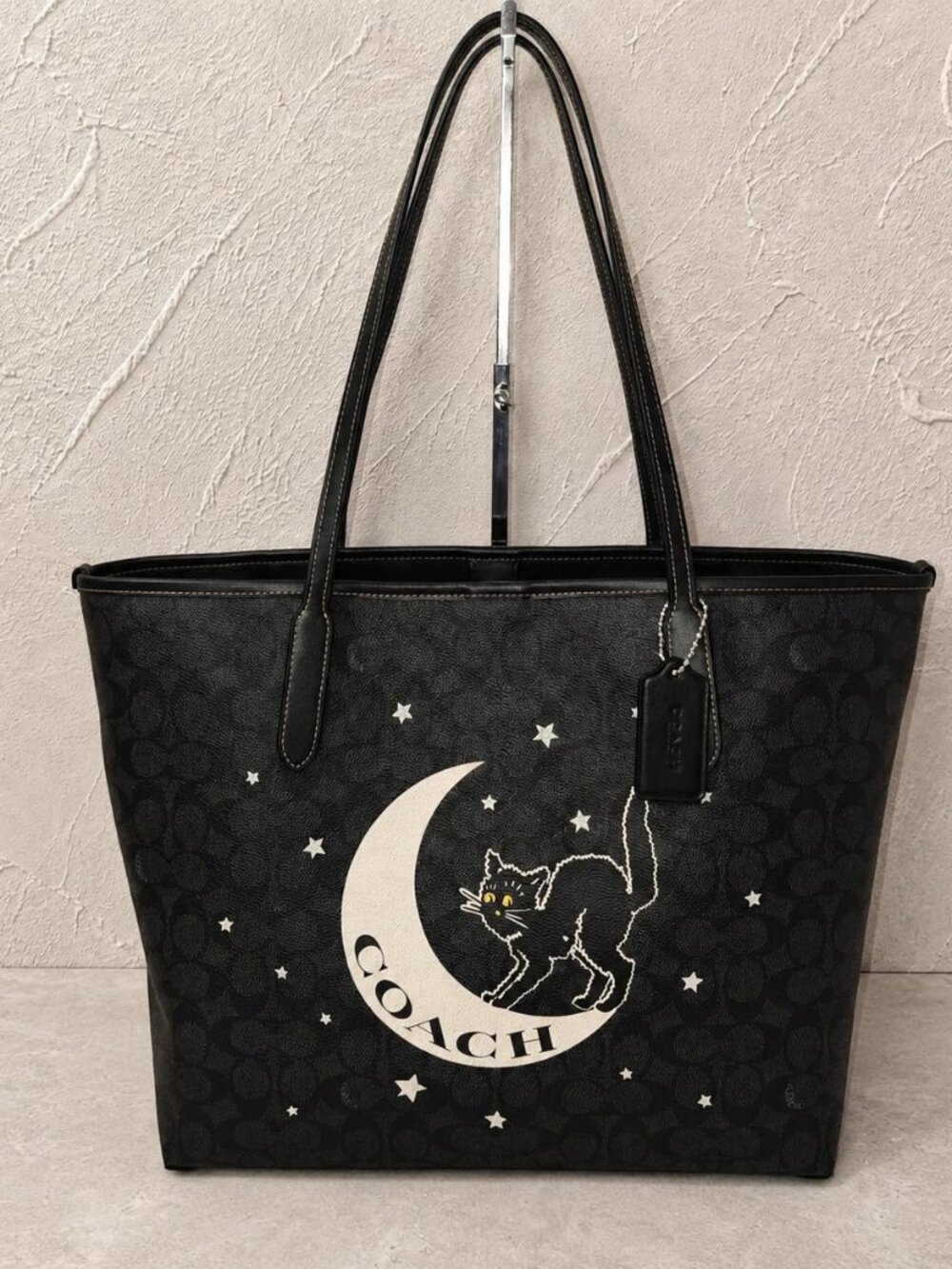 COACH Spooky Halloween Cat & Moon City Tote Signature Canvas EUC